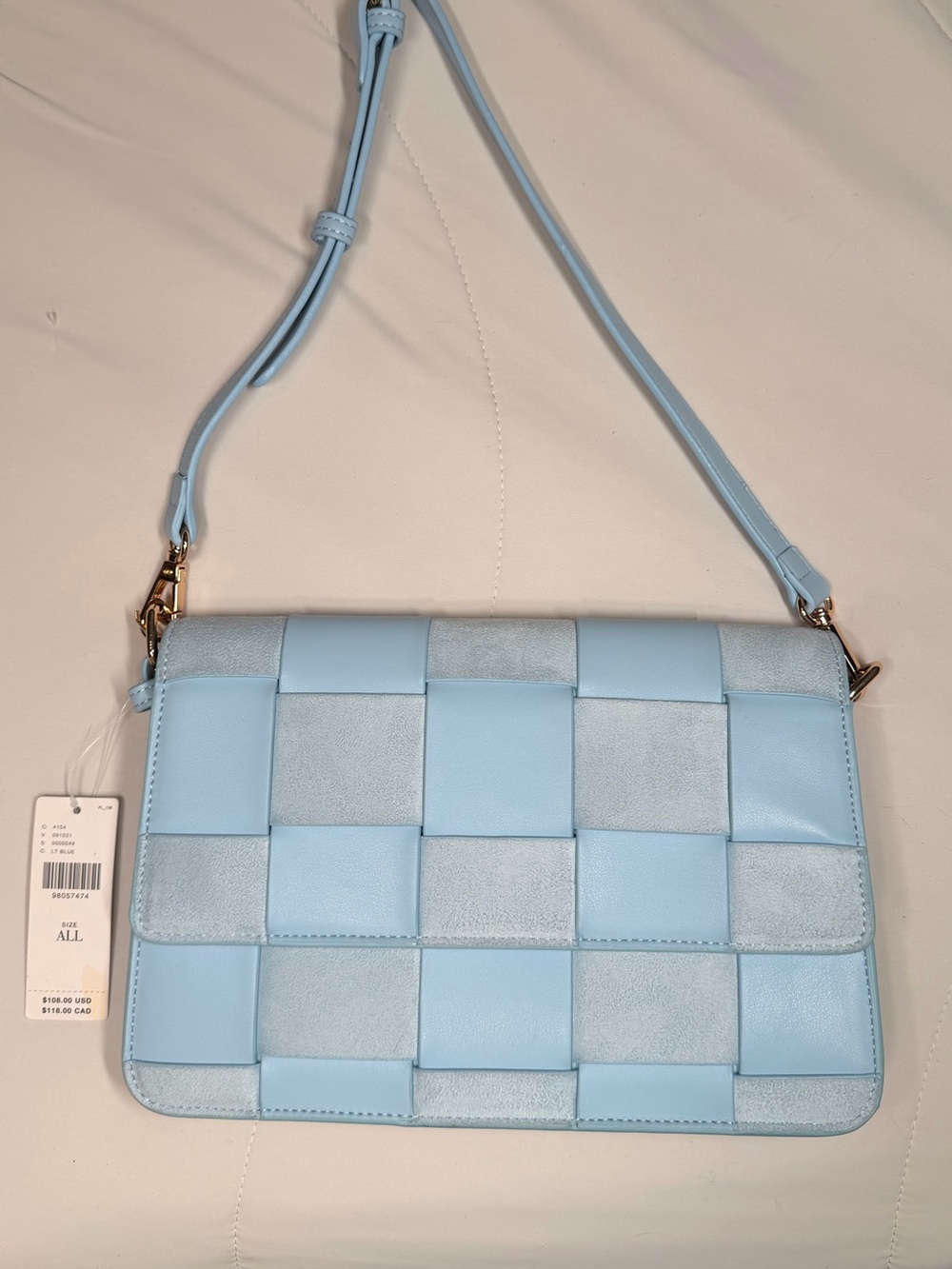 Anthropologie NWT Light Blue Woven Crossbody Bag